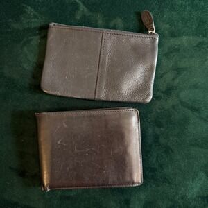 Rolfs Mens Black Genuine Leather Bifold Wallet and Zippered Coin Pouch Lot